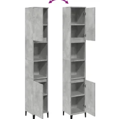 zmh Armoire de salle de bain gris béton 30x30x190 cm