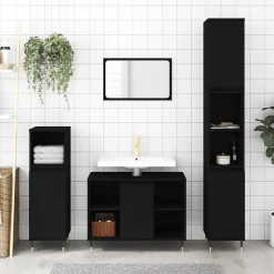 zmh Armoire de salle de bain noir 80x33x60 cm bois d'ingénierie* Meuble Wc