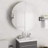 zmh Armoire de salle de bain miroir rond et LED Noir 54x54x17,5 cm