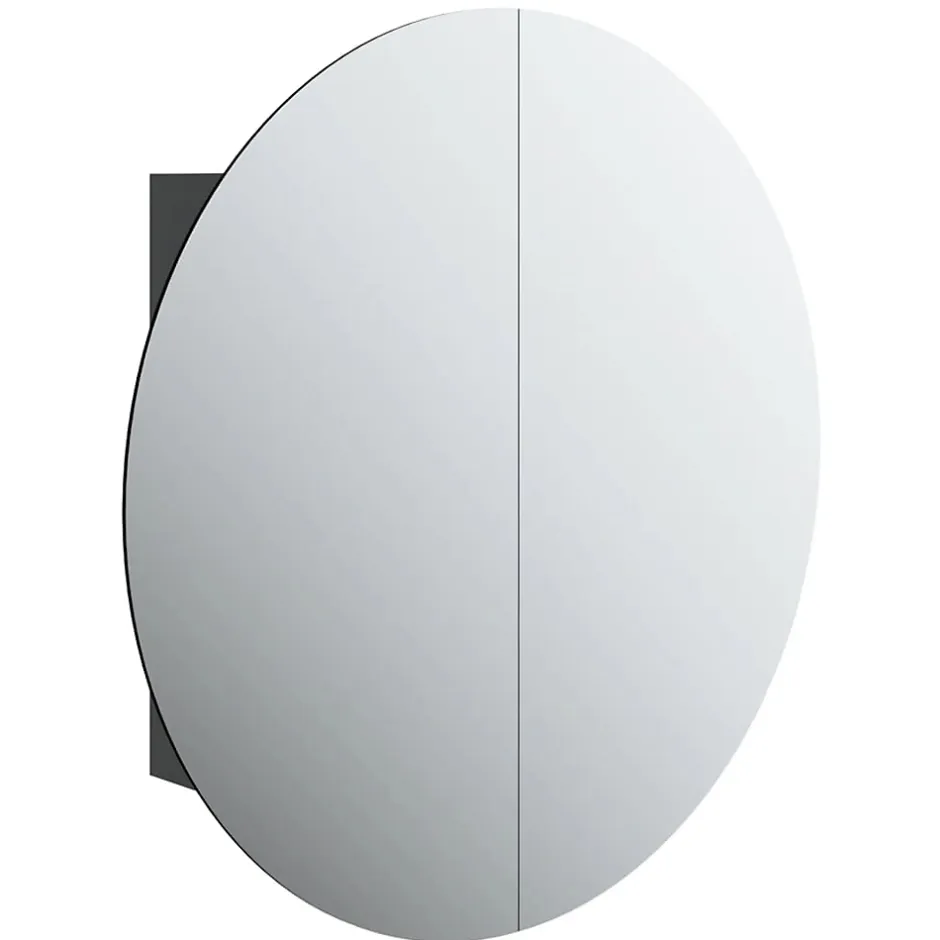 zmh Armoire de salle de bain miroir rond et LED Noir 54x54x17,5 cm