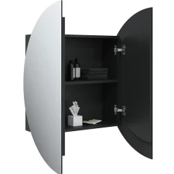 zmh Armoire de salle de bain miroir rond et LED Noir 54x54x17,5 cm