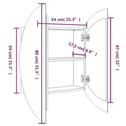 zmh Armoire de salle de bain miroir rond et LED Noir 54x54x17,5 cm