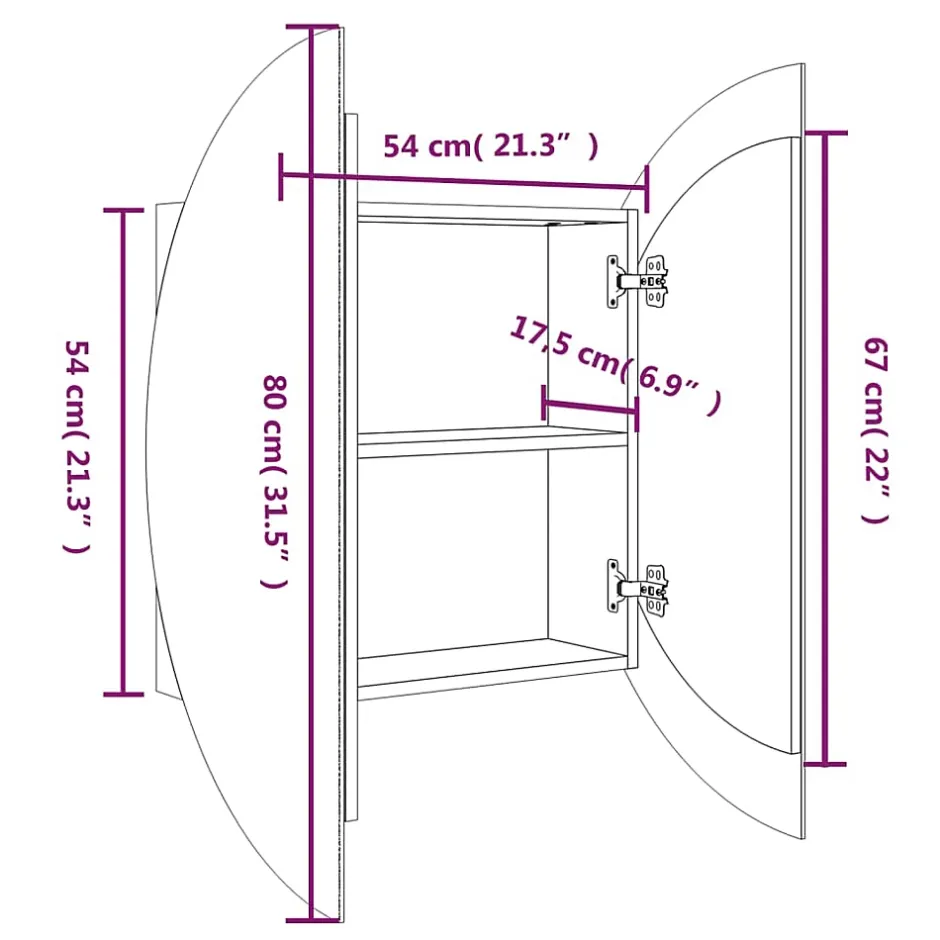 zmh Armoire de salle de bain miroir rond et LED Noir 54x54x17,5 cm