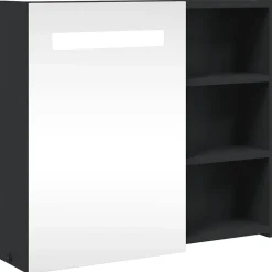 zmh Armoire de salle de bain à miroir avec LED noir 60x13x52 cm