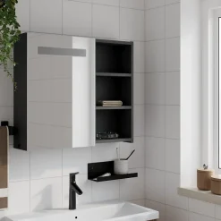 zmh Armoire de salle de bain à miroir avec LED noir 60x13x52 cm