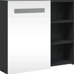 zmh Armoire de salle de bain à miroir avec LED noir 60x13x52 cm