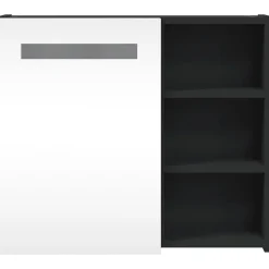 zmh Armoire de salle de bain à miroir avec LED noir 60x13x52 cm