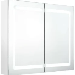 zmh Armoire de salle de bain à miroir LED Blanc brillant 80x12x68cm