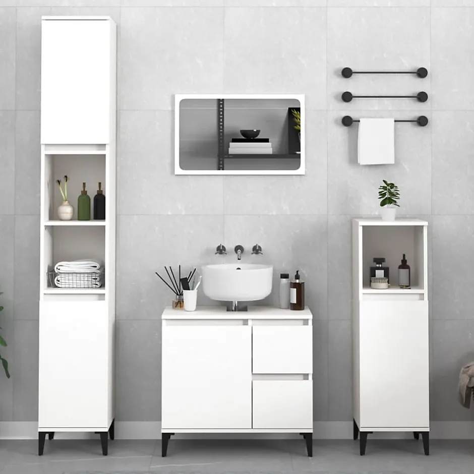 zmh Armoire de salle de bain blanc 30x30x190 cm bois d'ingénierie* Meuble Wc
