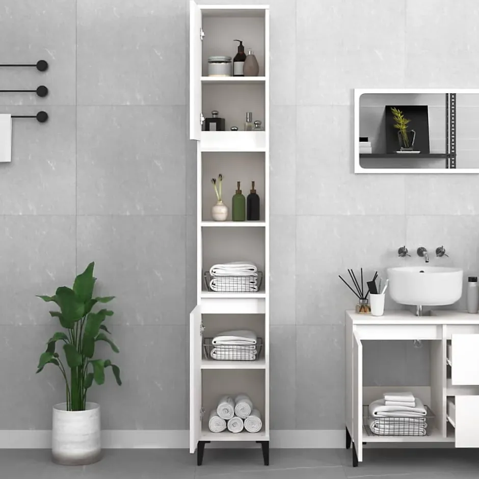 zmh Armoire de salle de bain blanc 30x30x190 cm bois d'ingénierie* Meuble Wc