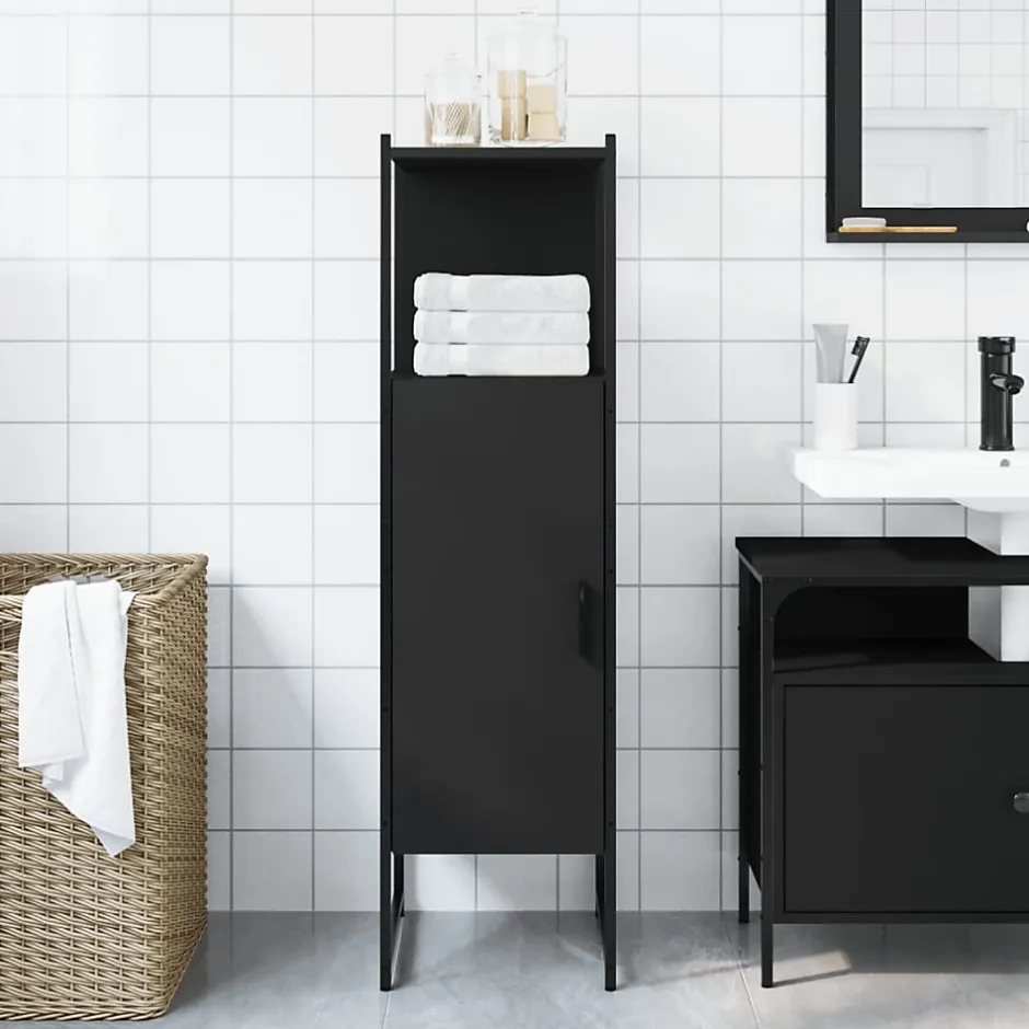 zmh Armoire de salle de bain noir 33x33x120,5 cm bois d'ingénierie* Meuble Wc