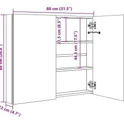 zmh Armoire de salle de bain à miroir LED 80x12,2x68 cm* Meuble Wc