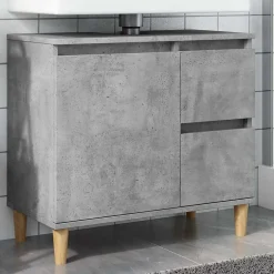 zmh Armoire d'évier gris béton 65x33x60 cm bois d'ingénierie