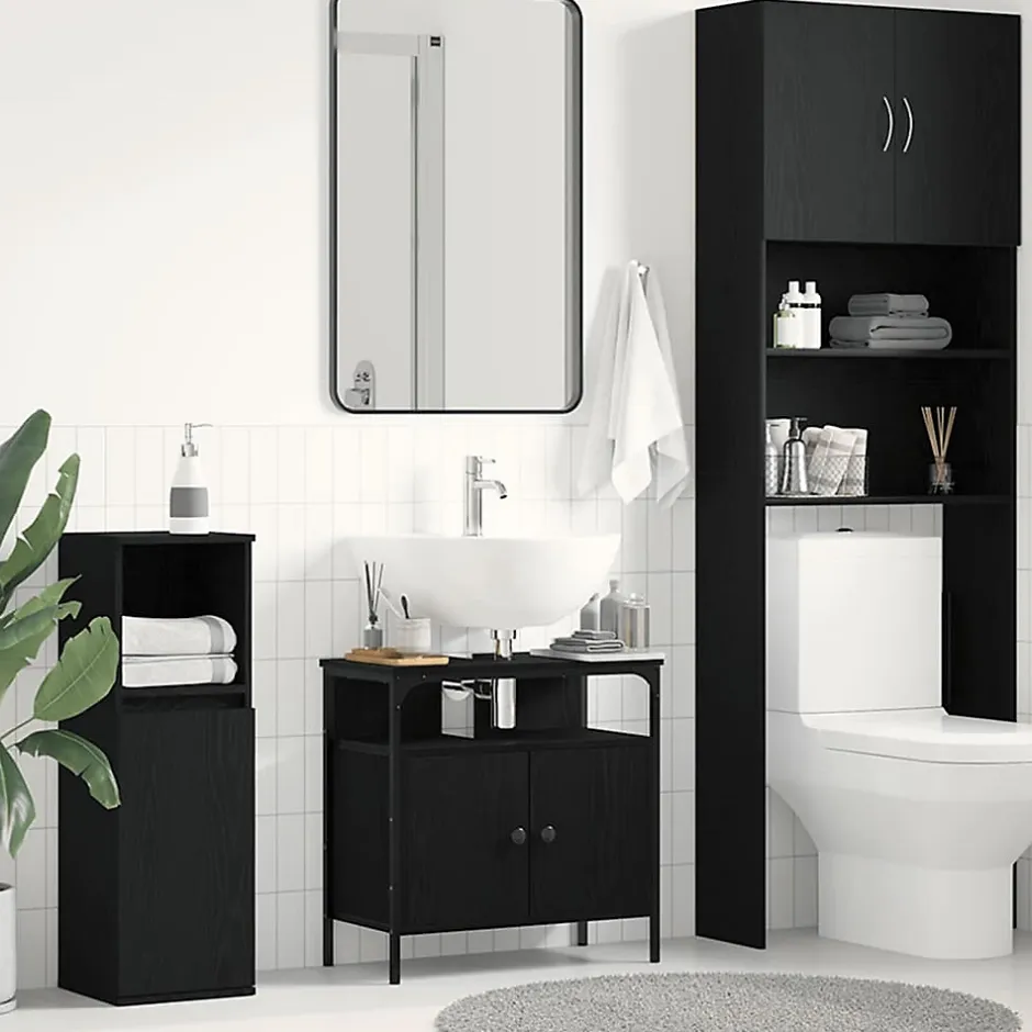 zmh Armoire lavabo de salle de bain chêne noir 60x30x60 cm* Meuble Wc