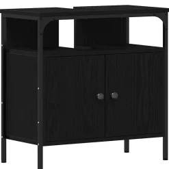 zmh Armoire lavabo de salle de bain chêne noir 60x30x60 cm* Meuble Wc