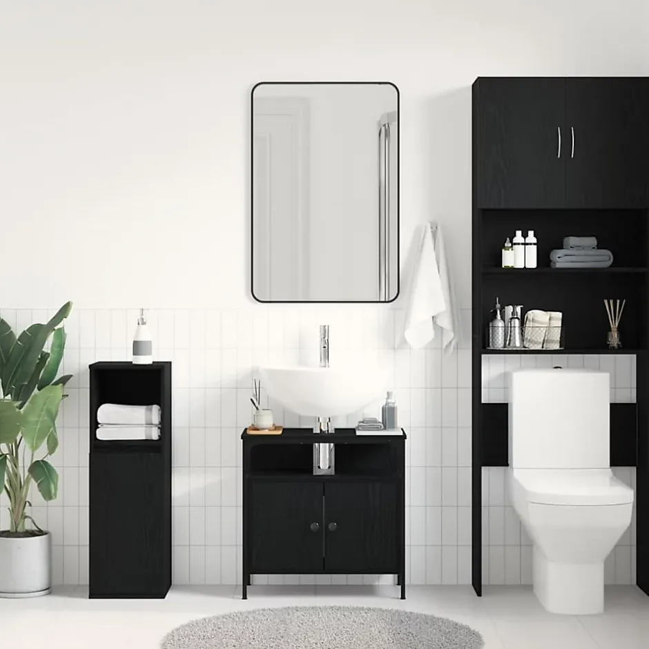 zmh Armoire lavabo de salle de bain chêne noir 60x30x60 cm* Meuble Wc