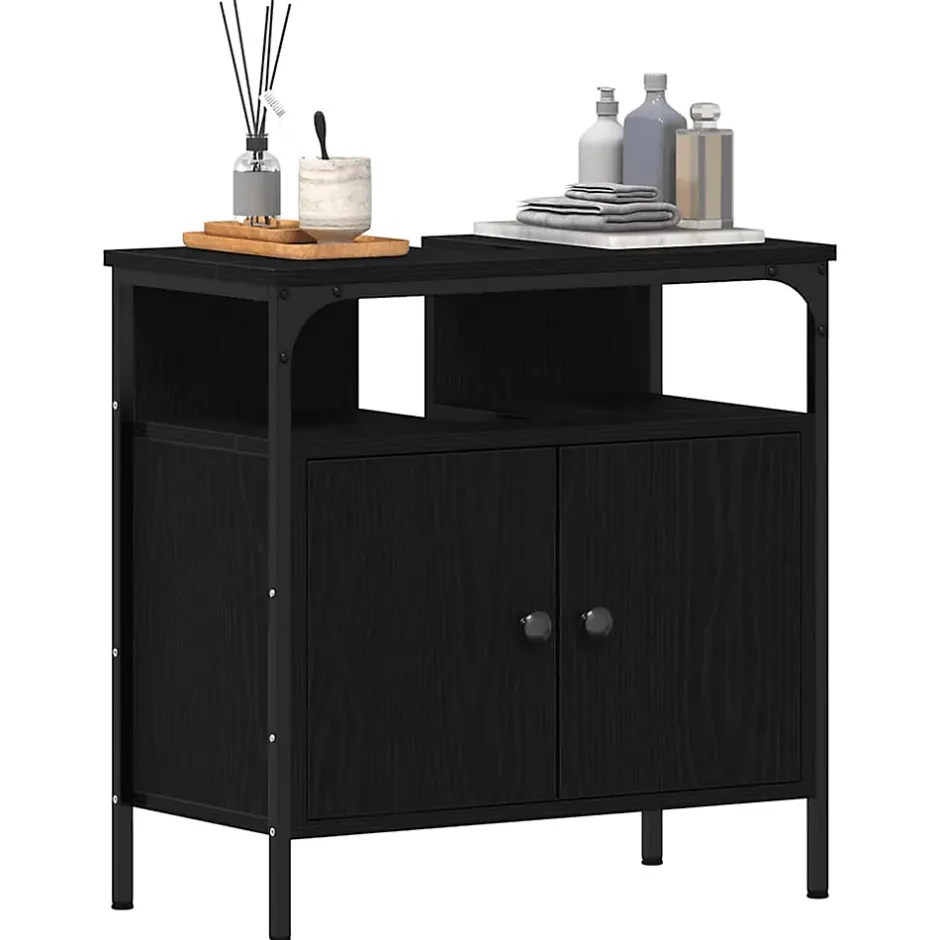 zmh Armoire lavabo de salle de bain chêne noir 60x30x60 cm* Meuble Wc
