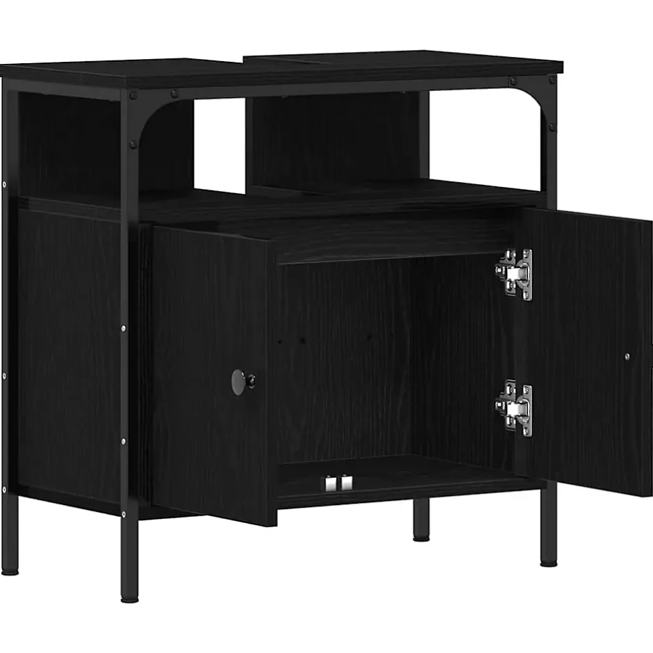 zmh Armoire lavabo de salle de bain chêne noir 60x30x60 cm* Meuble Wc