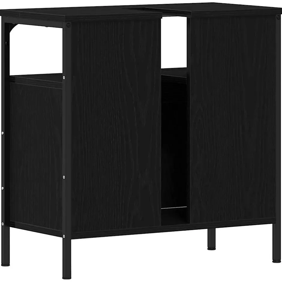 zmh Armoire lavabo de salle de bain chêne noir 60x30x60 cm* Meuble Wc