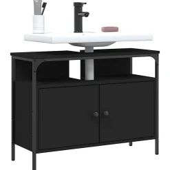 zmh Armoire lavabo de salle de bain noir 80x30x60 cm