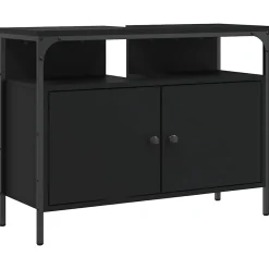zmh Armoire lavabo de salle de bain noir 80x30x60 cm