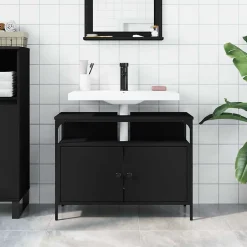 zmh Armoire lavabo de salle de bain noir 80x30x60 cm