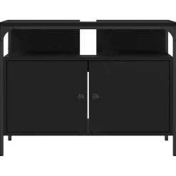 zmh Armoire lavabo de salle de bain noir 80x30x60 cm