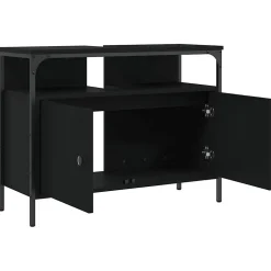 zmh Armoire lavabo de salle de bain noir 80x30x60 cm
