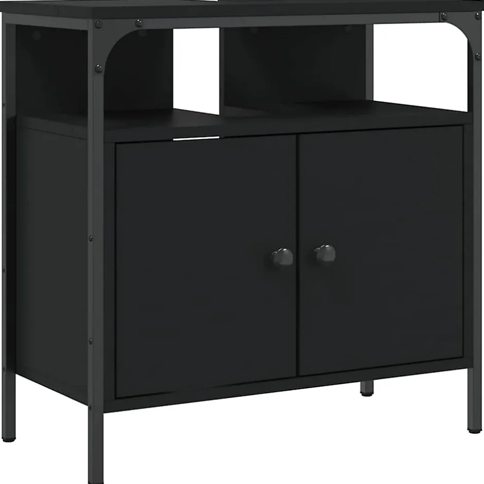 zmh Armoire lavabo de salle de bain noir 60x30x60 cm* Meuble Wc