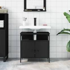zmh Armoire lavabo de salle de bain noir 60x30x60 cm* Meuble Wc
