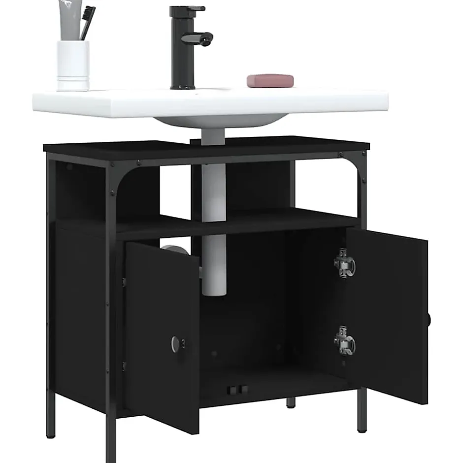 zmh Armoire lavabo de salle de bain noir 60x30x60 cm* Meuble Wc