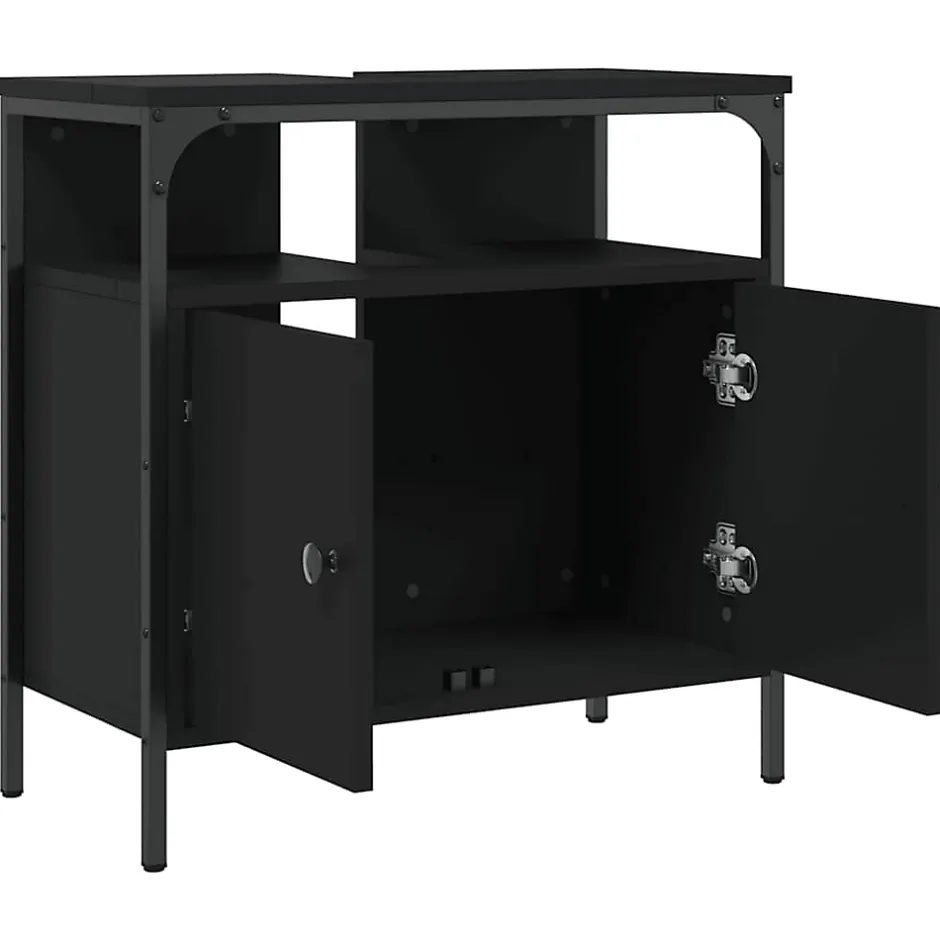 zmh Armoire lavabo de salle de bain noir 60x30x60 cm* Meuble Wc