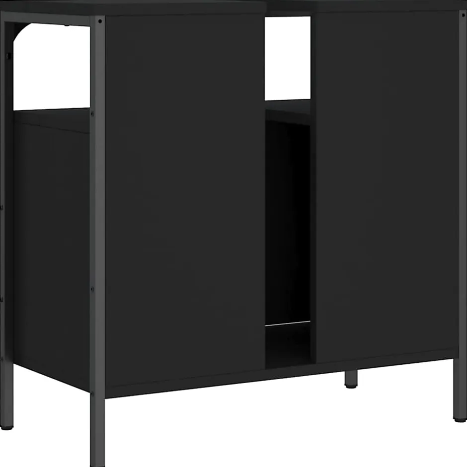 zmh Armoire lavabo de salle de bain noir 60x30x60 cm* Meuble Wc