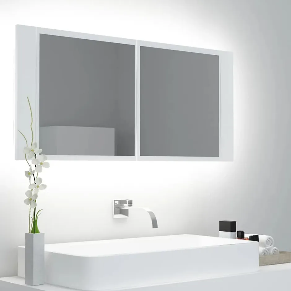 zmh Armoire salle de bain à miroir LED Blanc 100x12x45 cm Acrylique* Meuble Wc