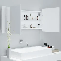 zmh Armoire salle de bain à miroir LED Blanc 100x12x45 cm Acrylique* Meuble Wc