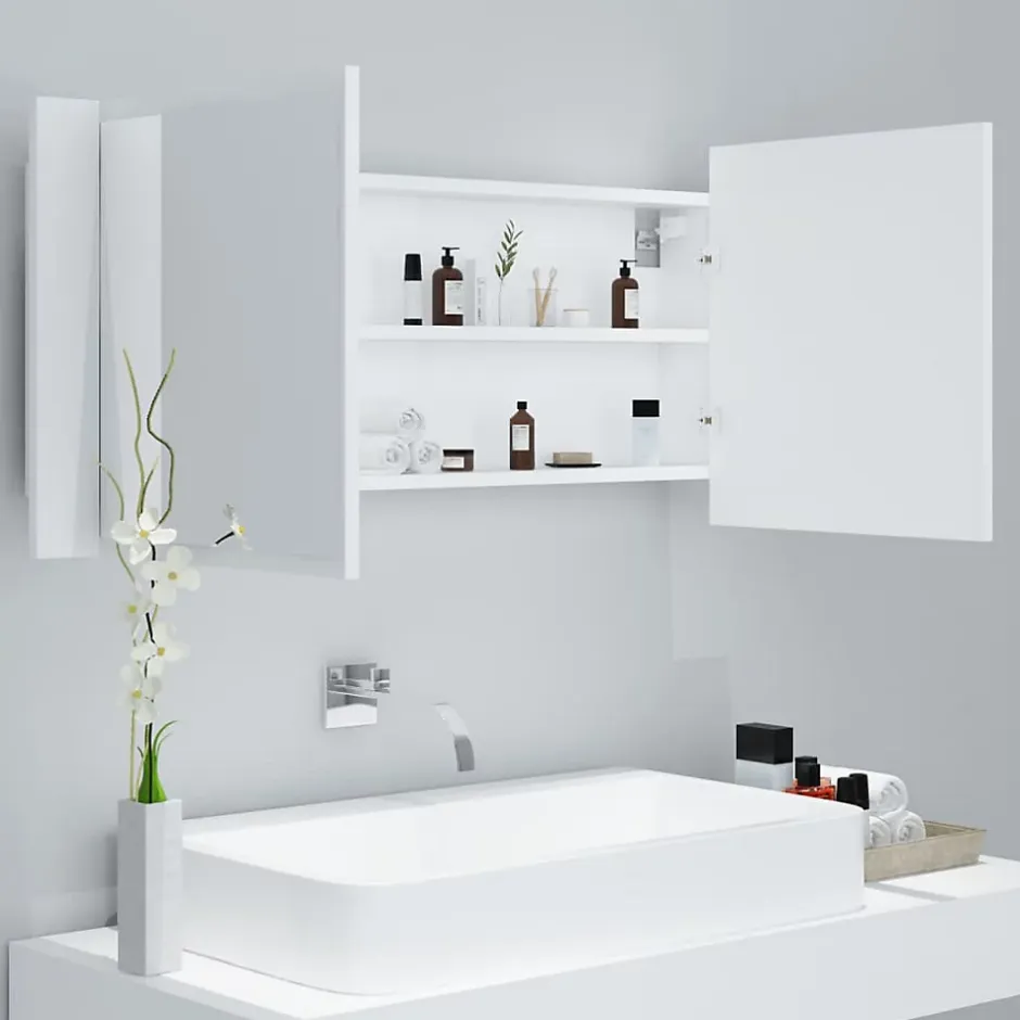 zmh Armoire salle de bain à miroir LED Blanc 100x12x45 cm Acrylique* Meuble Wc
