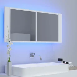 zmh Armoire salle de bain à miroir LED Blanc 100x12x45 cm Acrylique* Meuble Wc