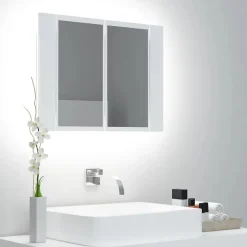 zmh Armoire salle de bain à miroir LED Blanc 60x12x45 cm Acrylique