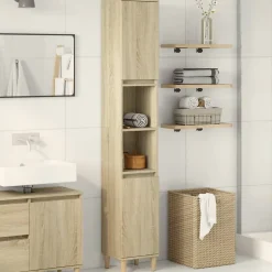 zmh Armoire salle de bain chêne sonoma 30x30x190 cm* Meuble Wc