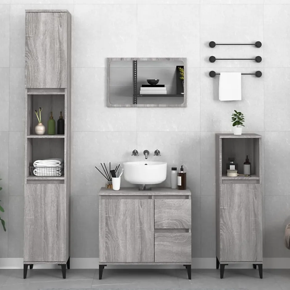 zmh Armoire salle de bain sonoma gris 30x30x100 cm