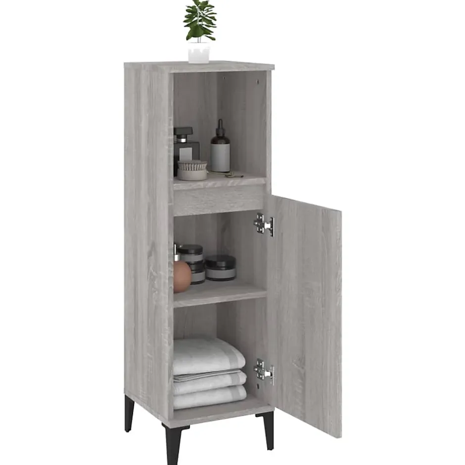 zmh Armoire salle de bain sonoma gris 30x30x100 cm