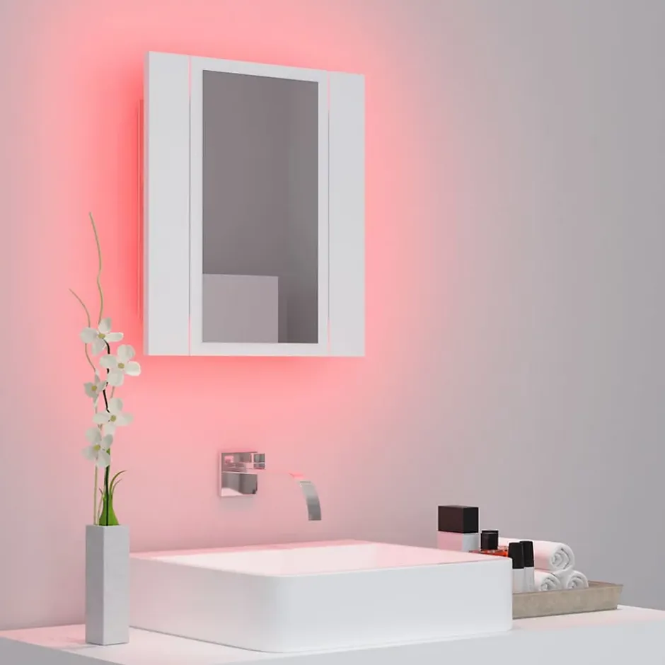 zmh Armoire salle de bain à miroir LED Blanc 40x12x45 cm Acrylique* Meuble Wc