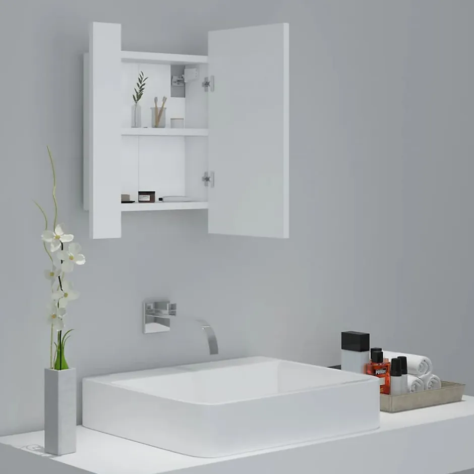 zmh Armoire salle de bain à miroir LED Blanc 40x12x45 cm Acrylique* Meuble Wc