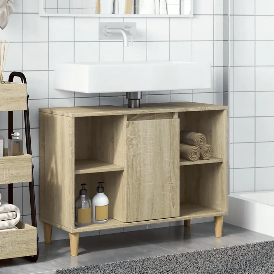 zmh Armoire salle de bain chêne sonoma 80x33x60cm bois d'ingénierie