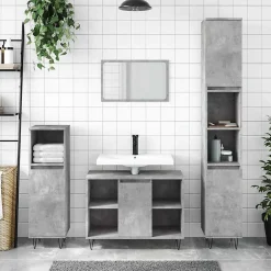 zmh Armoire salle de bain gris béton 80x33x60cm bois d'ingénierie