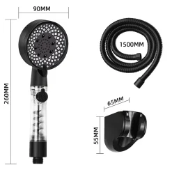 zmh Douchette à main noire à économie d'eau avec flexible de 1,5 m pour salle de bain