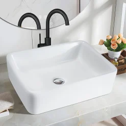 zmh Lavabo Carré Céramique à Poser, 40x30x13cm, Effet Lotus, Blanc