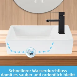 zmh Lavabo Carré Céramique Mural 40x22x10cm, Blanc Avec Trou Pour Robinet