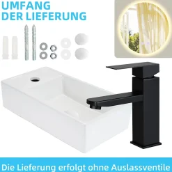zmh Lavabo Carré Céramique Mural 40x22x10cm, Blanc Avec Trou Pour Robinet