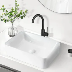 zmh Lavabo Carré Céramique à Poser, 48x37x13,5cm, Finition Nano Effet Lotus, Blanc